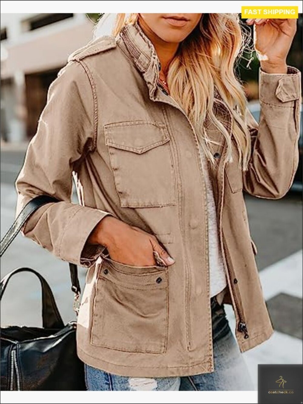 Military Anorak Jacket Zip Up Snap Buttons Safari Utility Coat with Pockets - Picture 2 of 6